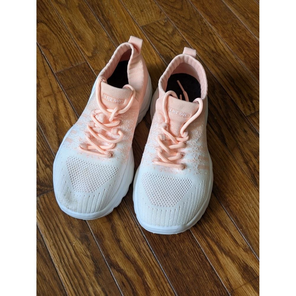 Nursebabes Womens Peach White Ombre Knit Slip On Athletic Sneakers Shoes